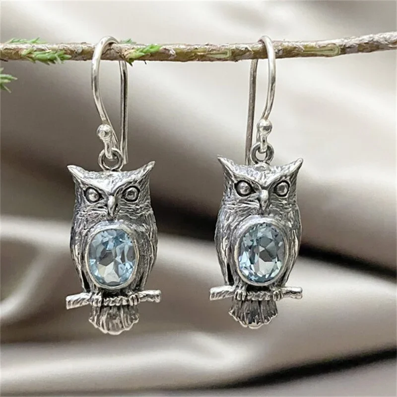 1 pair of cute owl designed retro earrings for women fashion party jewelry accessories