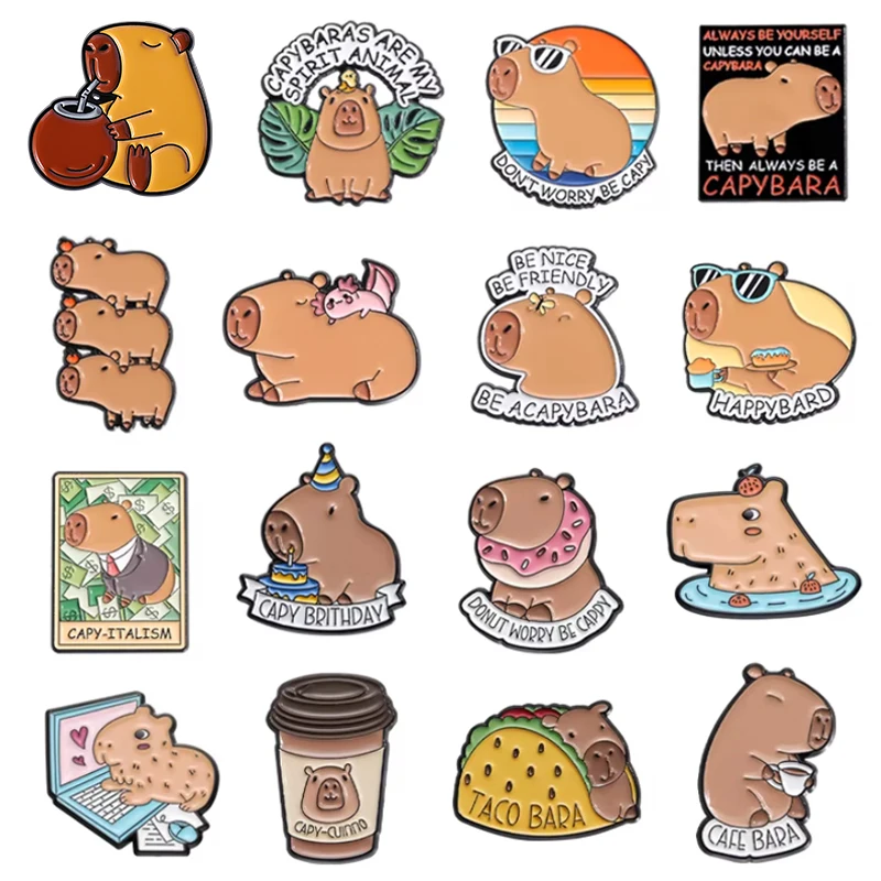Cartoon Capybaras Enamel Pin Capybaras Are My Spirit Animal Don't Worry Be Cappy Brooches Lapel Badge Cute Ainmal Jewelry Gifts