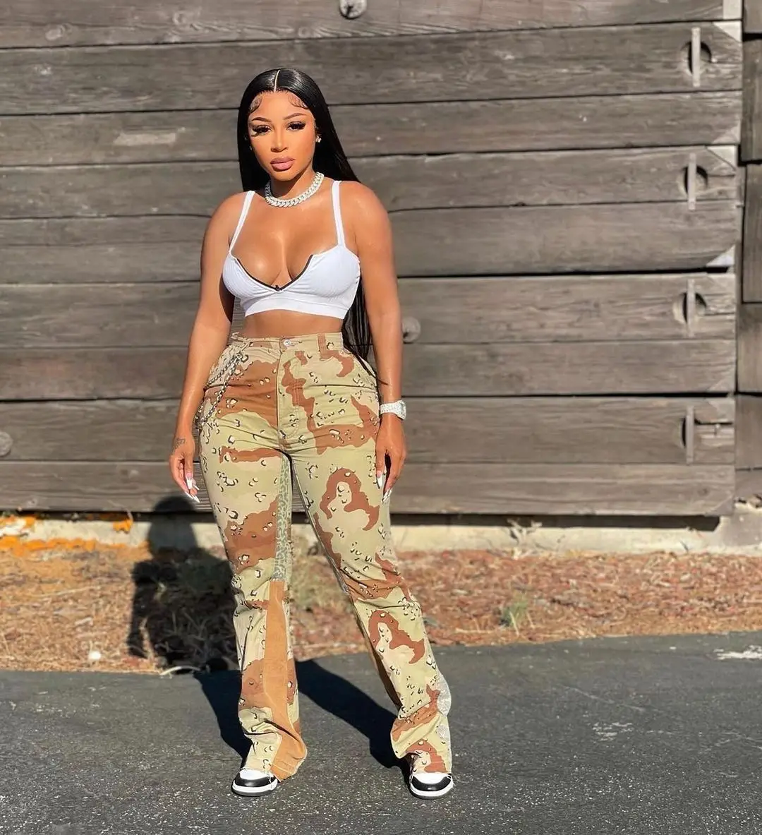 BKLD 2025 Spring New Women Clothing Casual Trousers Patchwork Camouflage Printed High Waisted Fashion Streetwear Flare Pants
