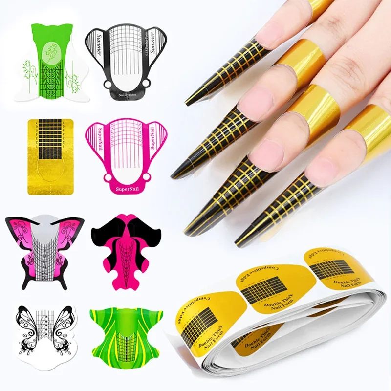 100pc acrílico uv gel extensão construtor formas de unhas dicas construtor francês guia da arte do prego molde manicure estêncil acessórios ferramentas