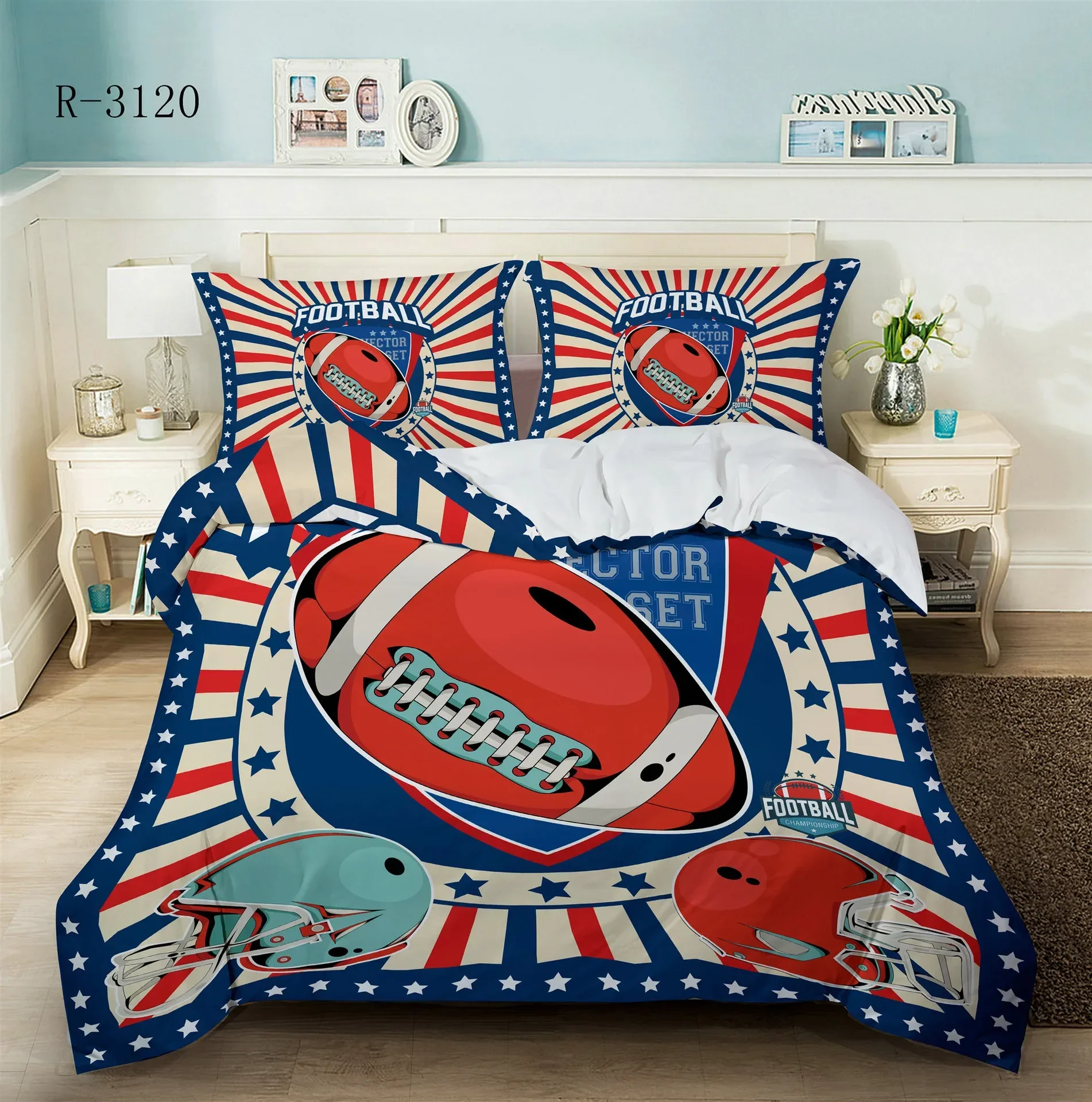 Football Duvet Cover King/Queen Size Rugby Game Bedding Set for Boys Teens Men Sports Enthusiasts Athletes Polyester Quilt Cover