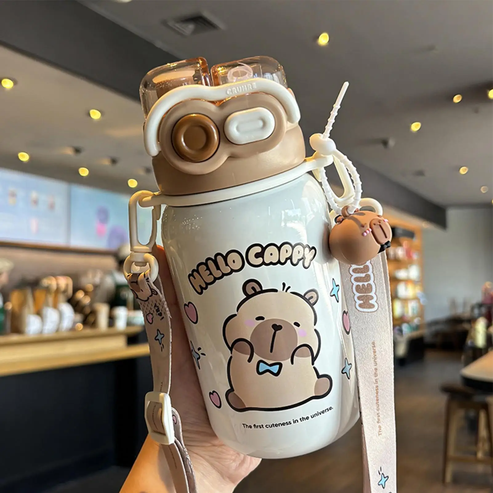 

Бутылка для воды Capybara, стакан из нержавеющей стали с соломинкой и крышкой, портативная герметичная изолированная чашка для тренажерного зала, пешего туризма, спорта, ежедневно