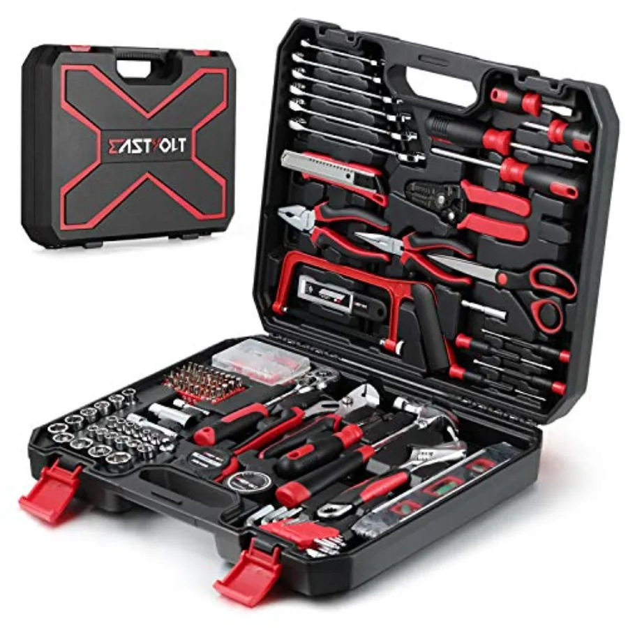 

Eastvolt 218-Piece Household Auto Repair s for Homeowner Plier Screwdriver Set Socket and box Storage Case Black + Red