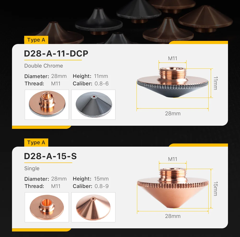 10 teile/satz D28 Laser Düse Einzelne Doppel Verchromte Schichten Kaliber 0,8-6,0mm für Precitec WSX Faser schneiden Kopf – Detail 3