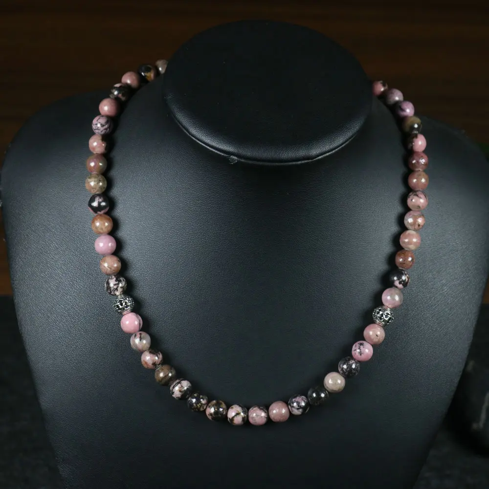 Natural Stone Beads Rosary Necklace Men 8MM Bloodstone Rose Quartz Choker Beaded Necklace For Women Meditation Buddha Jewelry