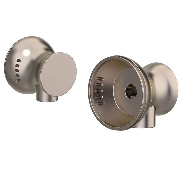 Aluminum Alloy Earphone Shell with Gold Finish for 15.4mm MMCX Flat Headphone Drivers and Distinctive Waist Drum Profile