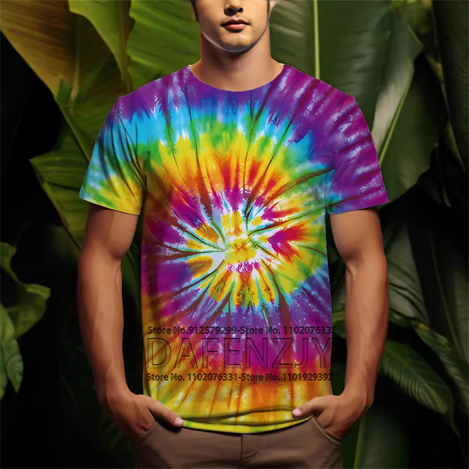 Summer Couple Colorful Rainbow Tie Dye 3D Printing T-shirt Personalized Customization High Quality Sports Casual Short Sleeve