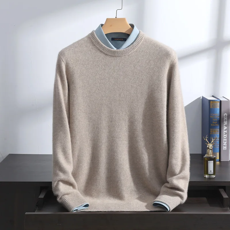Classic Men's Cashmere Pullover Sweater 100% Pure Wool Knit Round Neck Sweater Men Winter