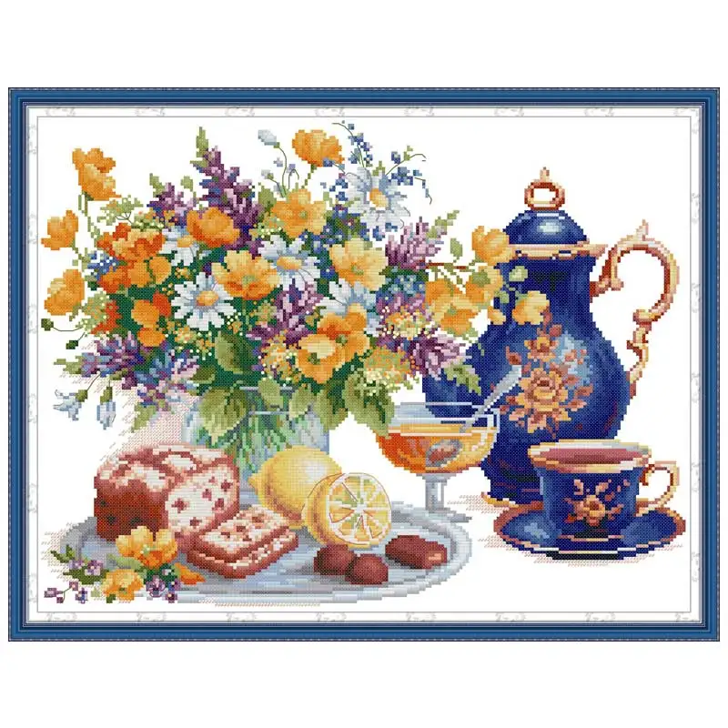 Afternoon Tea Patterns Counted Cross Stitch Set DIY 11CT 14CT 16CT Stamped DMC Cross-stitch Kit Embroidery Needlework Home Decor