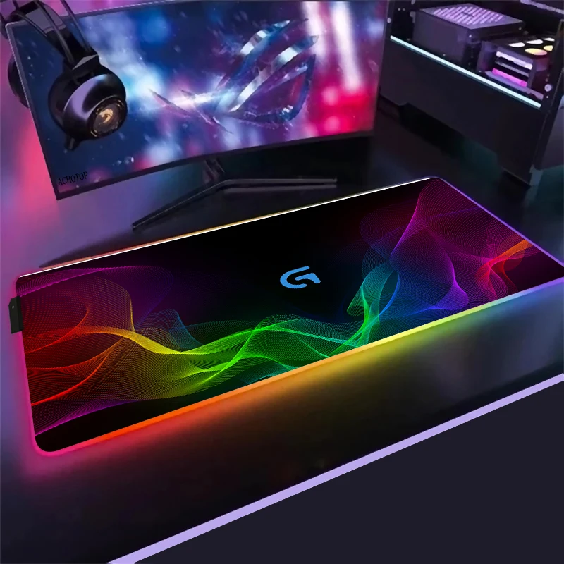 Logitech-RGB 마우스 패드, 애니메이션 대형 XXL 게이머 PC 게임 액세서리 마우스 패드, 키보드 노트북 컴퓨터 속도 마우스 마우스 데스크 매트