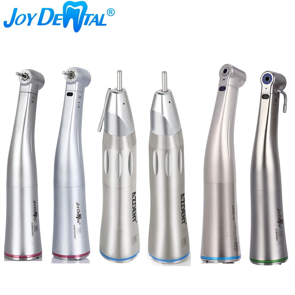 JOYDENTAL Dental 1:5 1:1 Fiber Optic LED Contra Angle Handpiece Ceramic Bearing Internal 4 Way Spray Push Button Dentistry Tool