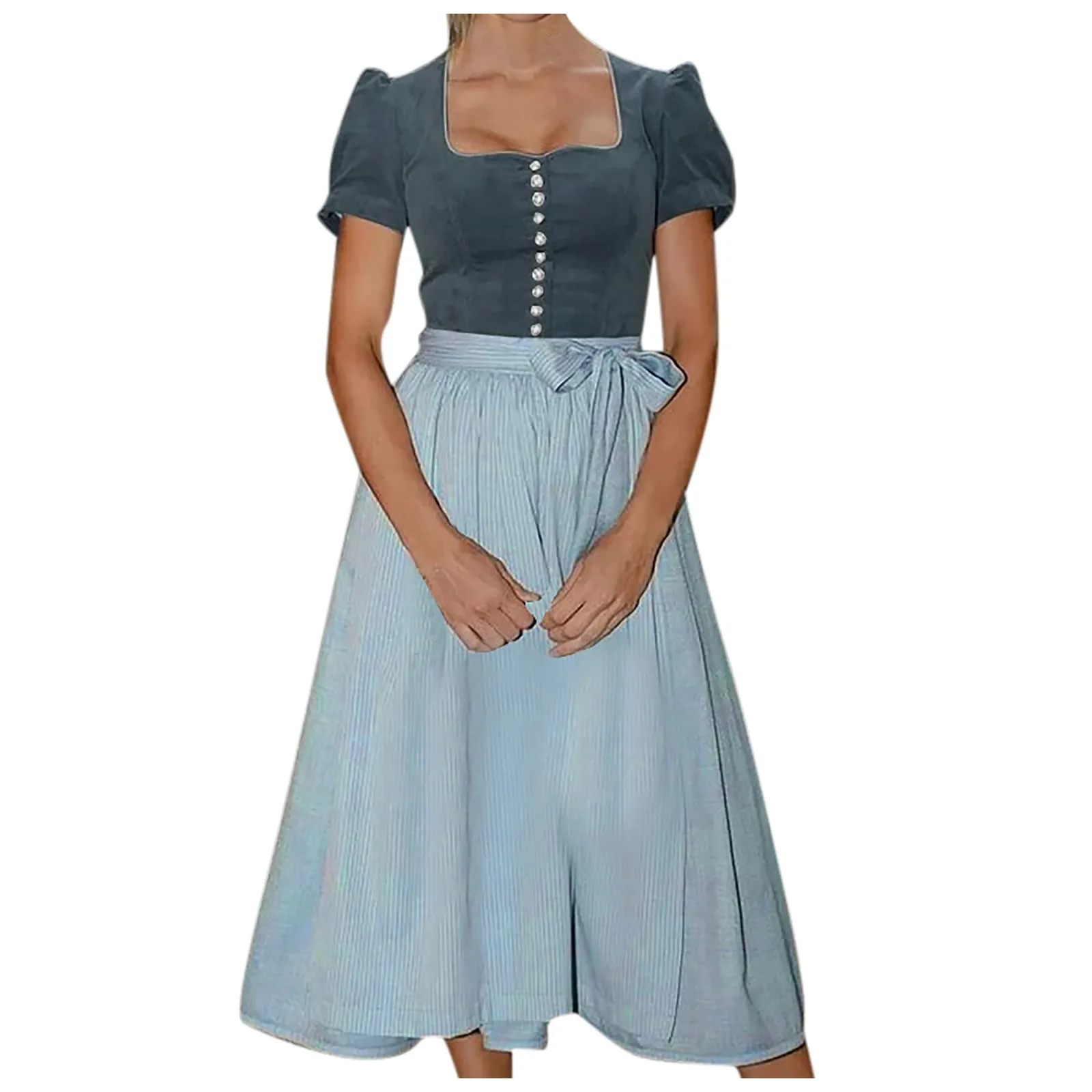 German Beer Festival Oktoberfest Dress Women' Summer Casual Round Neck Short Sleeved Dresses Oktoberfest Outfits Dirndl Dress