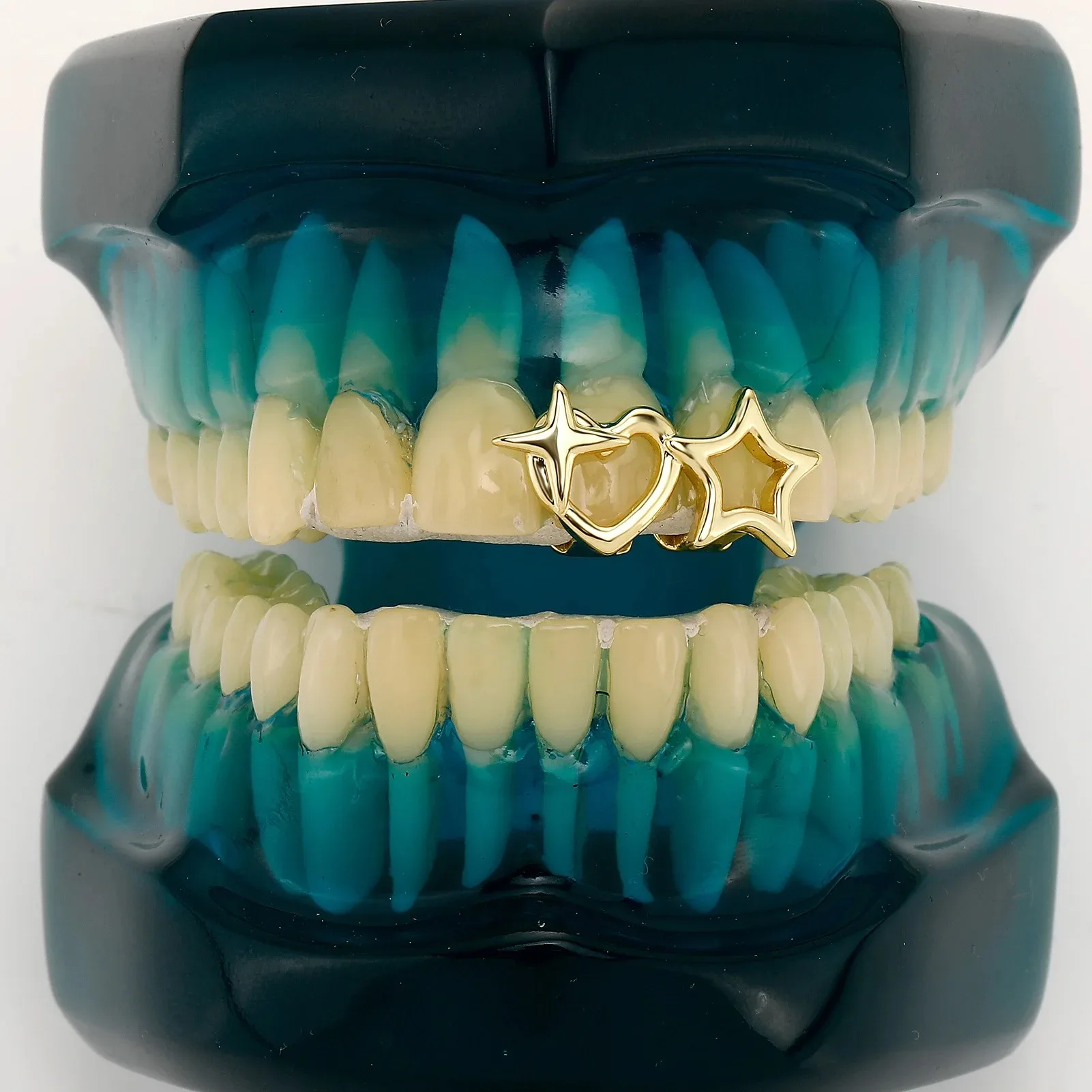 Braces Hip Hop Double Hollow Star Grillz Vintage Cross Heart Tooth Caps for Teeth Braces Unisex Jewelry Gift