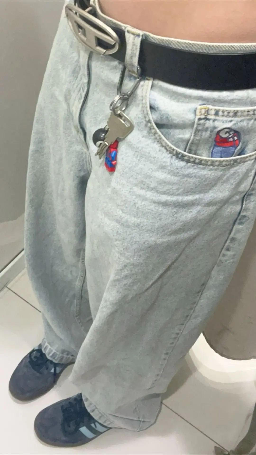 Polar Big Boy Jeans Retro Blue Cartoon Streetwear Embroidery Y2k Pants Baggy Jeans Mens Womens Hip Hop Low Waist Wide Trouser