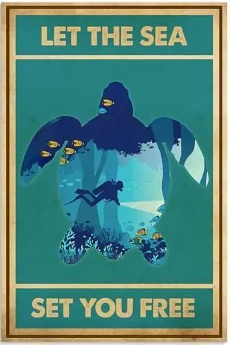 Metal Tin Retro Sign Scuba Diving Let The Sea Set You Free Poster Thanksgiving  , TinSignEUa45287