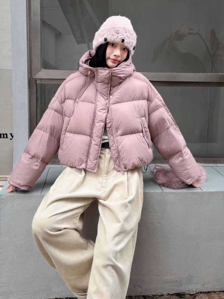 冬90ホワイトダックダウンコート2025新ファッションフード付き韓国風ダウンジャケット女性用厚手暖かいパンコートショートパーカーアウター