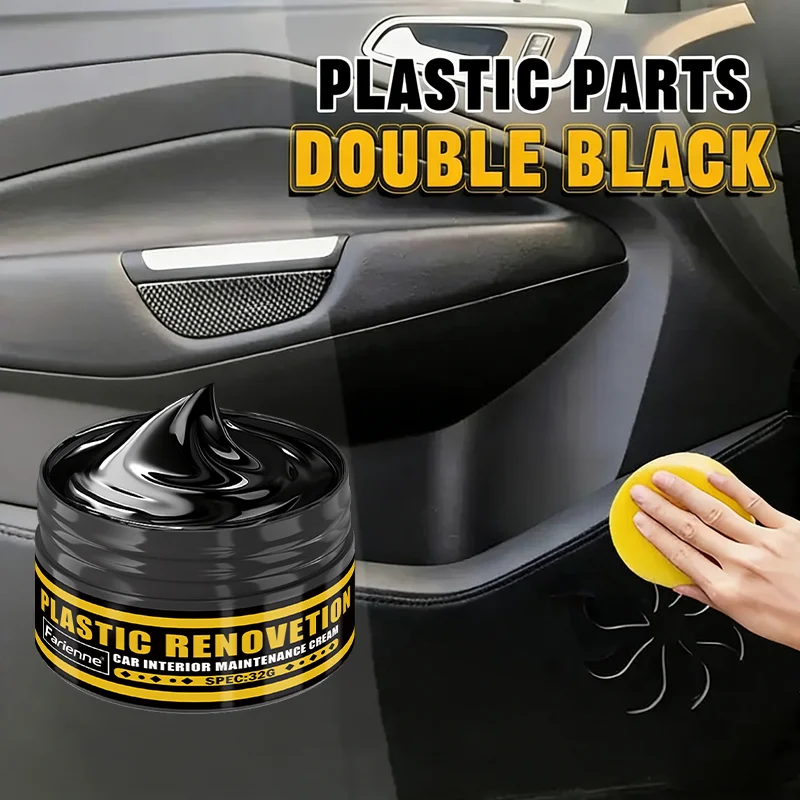 Farienne Plastic Renovation Cream 32G- Double Black Restorer for Car Interior Plastic & Leather, Restores Shine Instantly