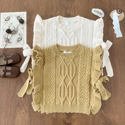 Baby Girls Knitted Sweaters Autumn Solid Color Strap Knitted Vest Korean Style Vest Toddlers Children Pullovers Shawl Sweater