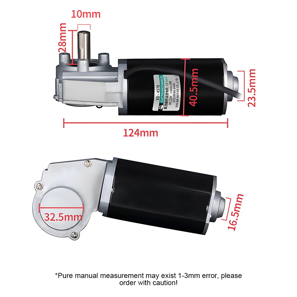 12V DC Worm Gear Reducer Motor Forward and Reverse High Torque Slow Speed Transmission Motor Power Failure Self-locking Motor