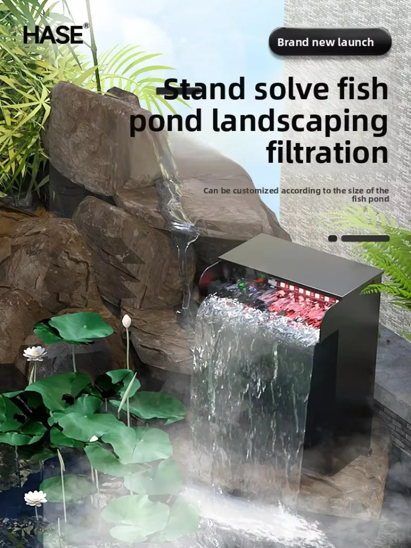 Stainless steel waterfall filter box outdoor fish water purifier pond filtered water