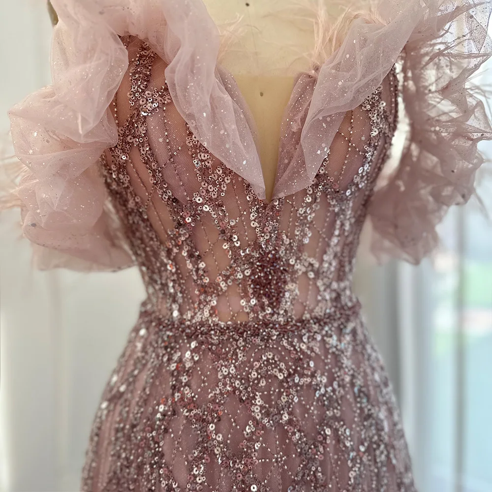 Sharon Said Abiti da sera di lusso con piume rosa Dubai Blu con spalle scoperte Abito da cerimonia nuziale formale da donna verde SS303 personalizzato