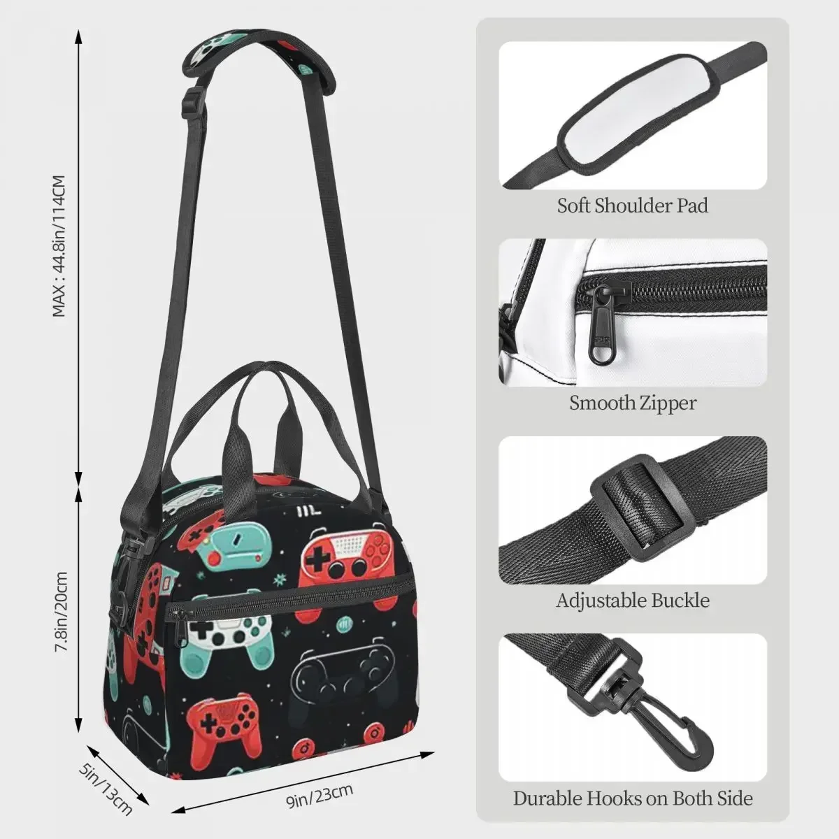 Gaming Pattern - Game Controllers Insulated Lunch Bag for Women Office Cooler Thermal Box Tote Leakproof Lunch Boxes