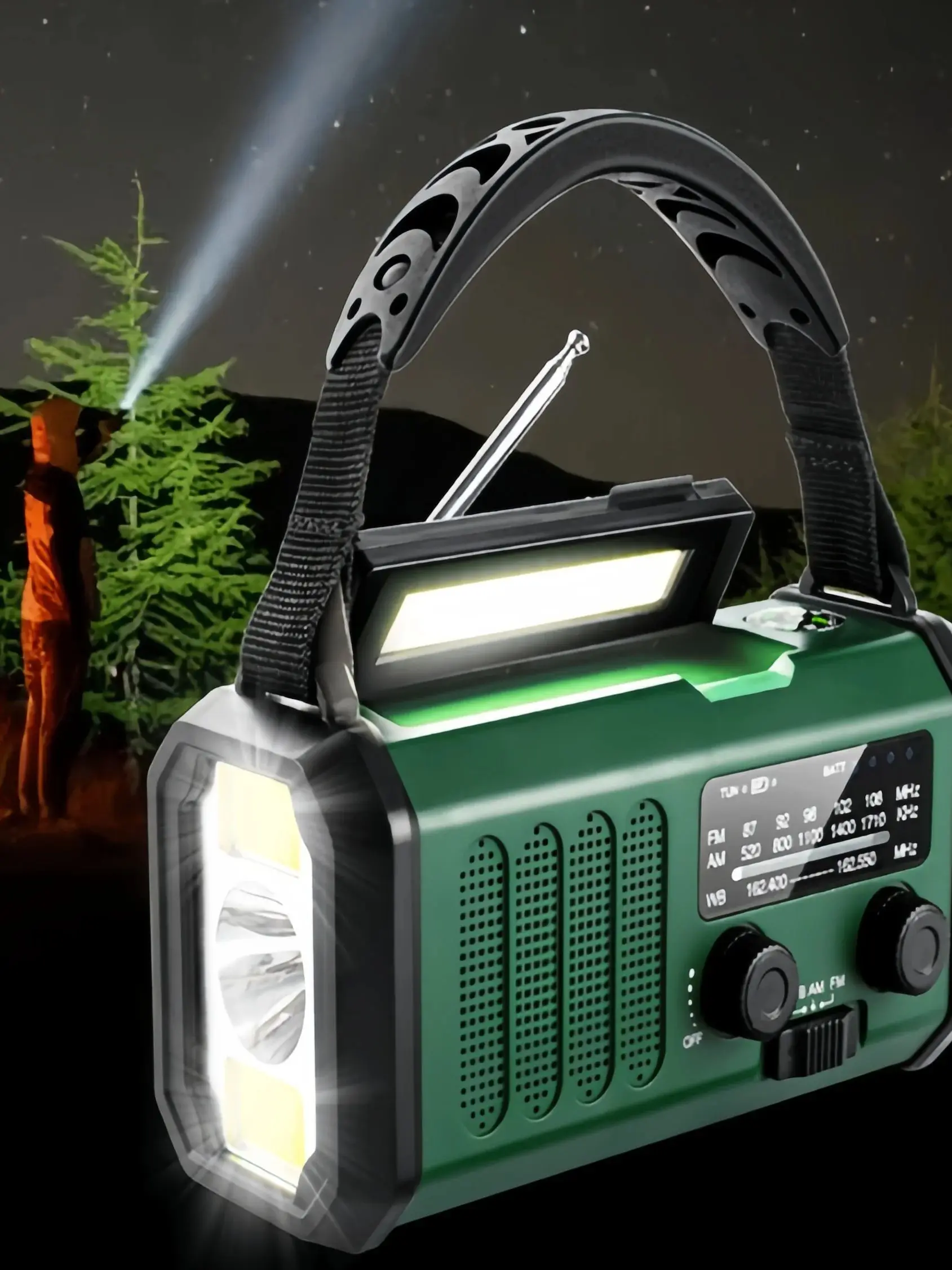 Radio d'urgence alimentée par manivelle avec lampe de poche lumière LED solaire USB SOS avertissement pour la survie en plein air
