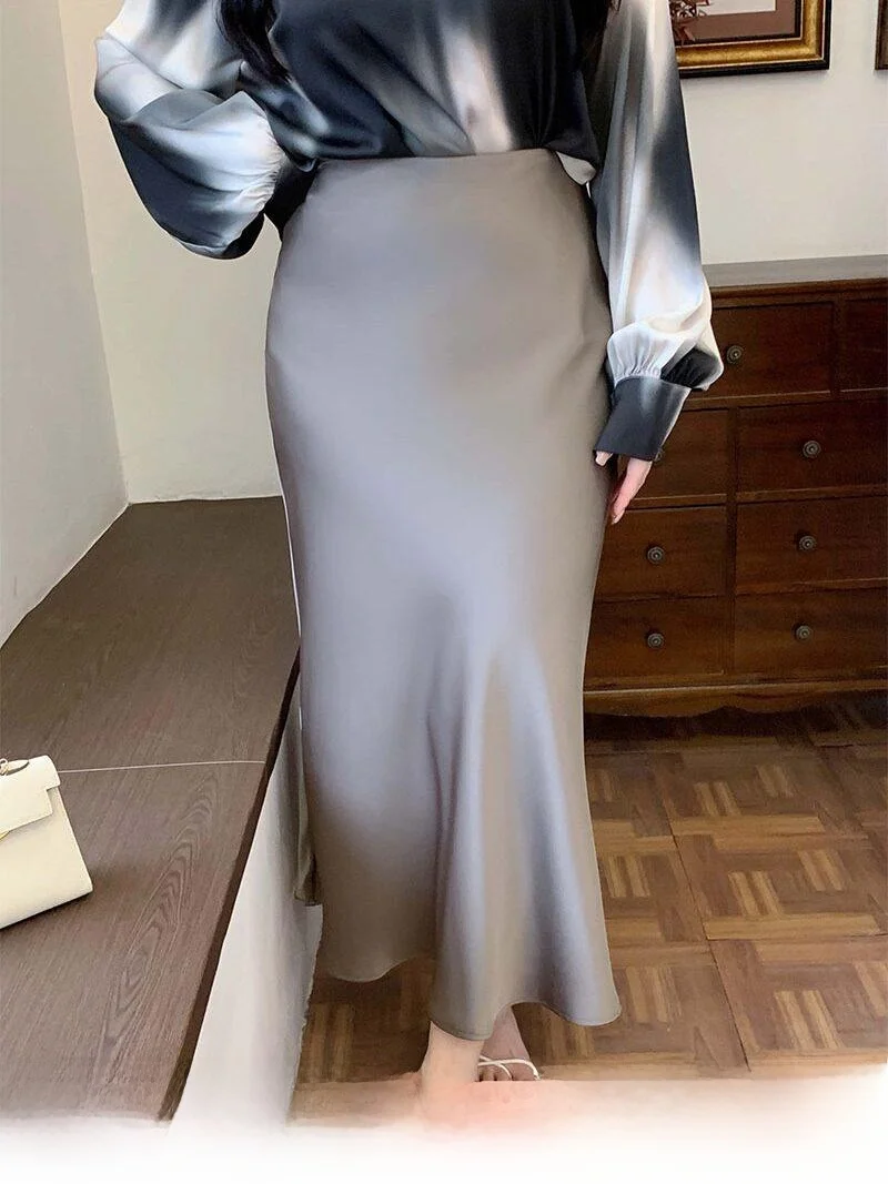 

Mole Brand Satin Fi Tail f Skirt for plus Size Women OL Sle High Waist A-Line Midi Skirt Spring New Arrival