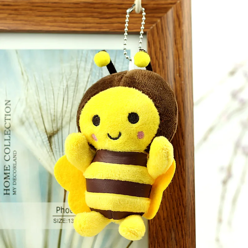 12CM Cute Mini Yellow Bee Plush Doll Keychain Pendant for Bag Backpack Decor Anime Small Bee Stuffed Toys For Kids Girls Gifts