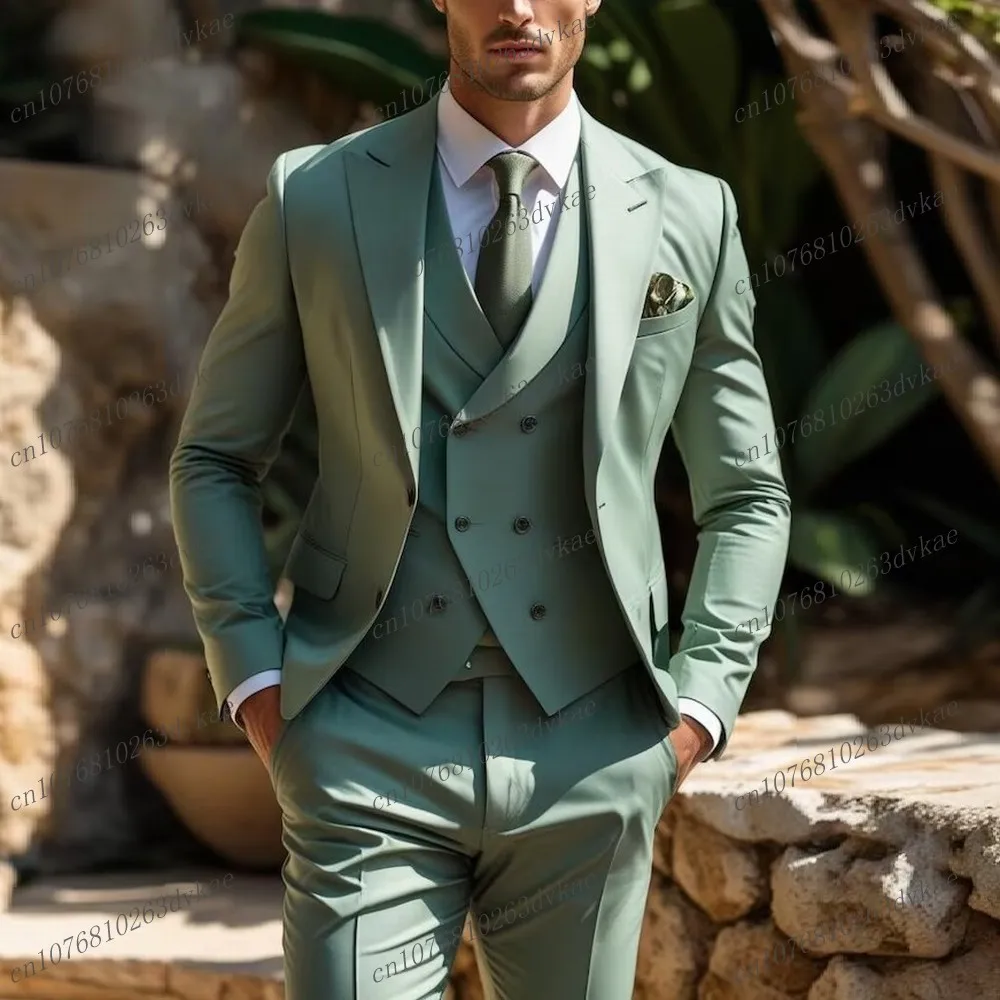 

Mint Green Business Men Suit Groom Groomsman Wedding Party Prom Formal Occasion Male Tuxedos 3 Piece Set Blazer Vest Pants A01