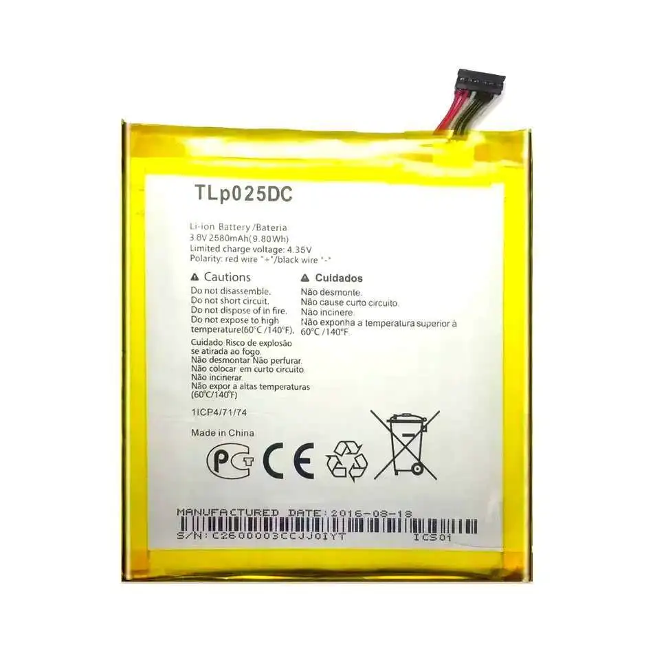 بطارية الهاتف المحمول TLP025DC Tlp025d2 2580Mah ل الكاتيل بيكسي 4 6.0 OT 9001A 9001X 9001D 8050D OT-8050 #2
