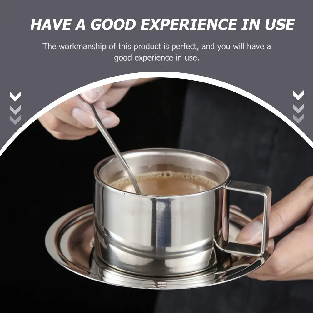 

Набор из 2-х кофейных кружек из нержавеющей стали: серебряные чашки для эспрессо с блюдцами, дорожные кружки, домашние стаканы для воды, практичные стаканы для напитков