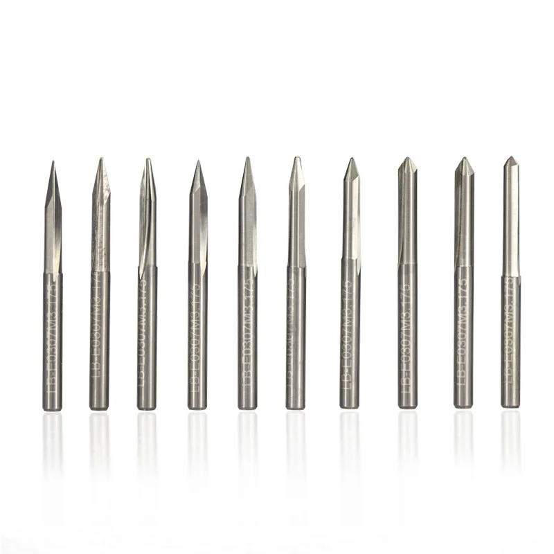 10pcs Milling Cutter 3 Edge Pyramid Engraving Bit 3.175mm（1/8） Shank 20/30/40/45/60/90 Degrees CNC Router Bit Wood Milling Tool