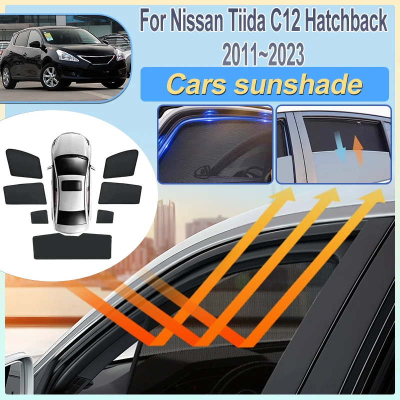 

For Nissan Tiida C12 2011-2023 Hatchback Pulsar Car Window Sunshade Protection Mesh Front Windshield Sun Shield Auto Accessories