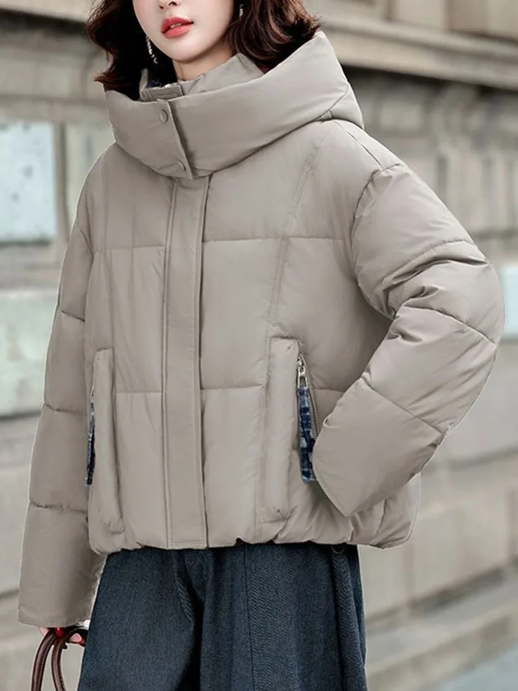 Inverno quente engrossar outerwears feminino casual solto com capuz zíper design jaquetas topos coreano manga longa para baixo algodão chaquetas novo