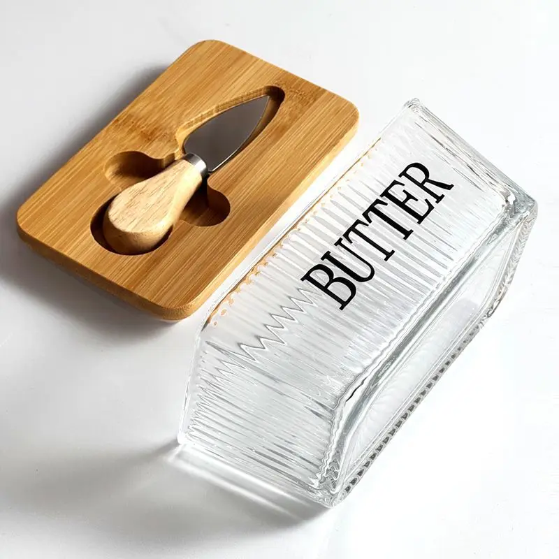 

Bamboo with Lid Knife Butter Box Thickened Glass Heat-resistant High Temperature Microwave Heating Home Kitchen Large Capacity