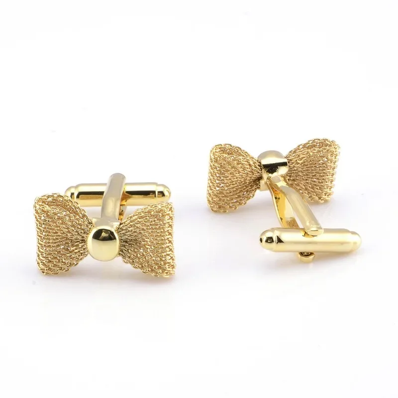 New Trendy Metal Bow Cuff Links Gold Sliver Color Business Party Shirts for Cufflinks High Quality Jewelry Men Gifts Accessories