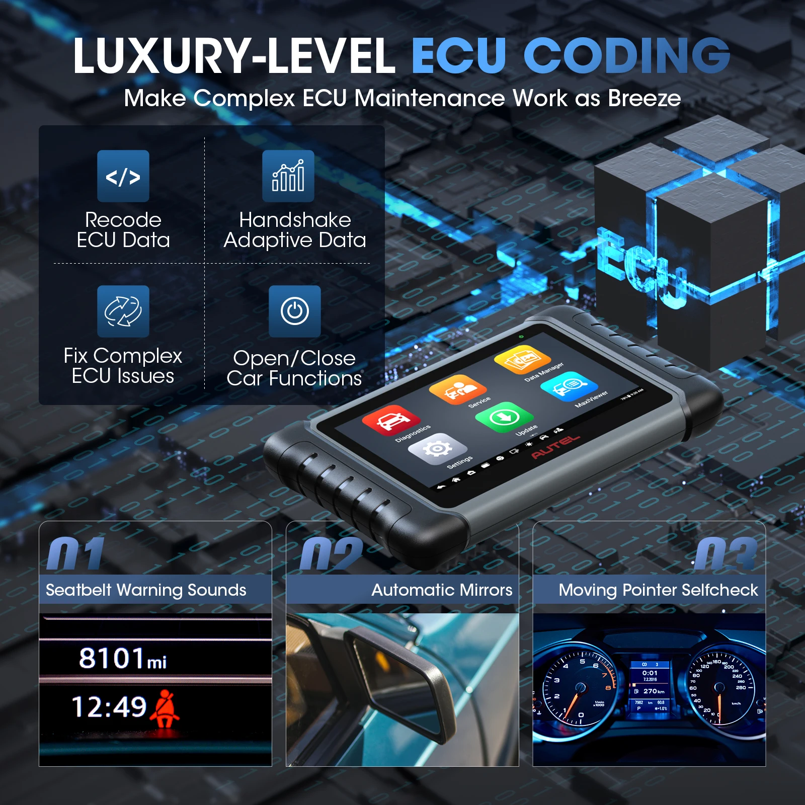 Autel MaxiPRO 양방향 스캔 진단 도구, 자동차 스캐너, ECU 코딩, PK MK808BT PRO, MP808S, OBD2