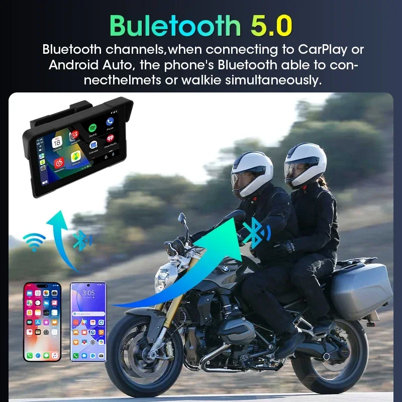 Navegación GPS Universal para motocicleta estilo BMW, 7 ", con soporte de estilo Original, inalámbrico, Carplay, Android Auto, IPX7, resistente al agua