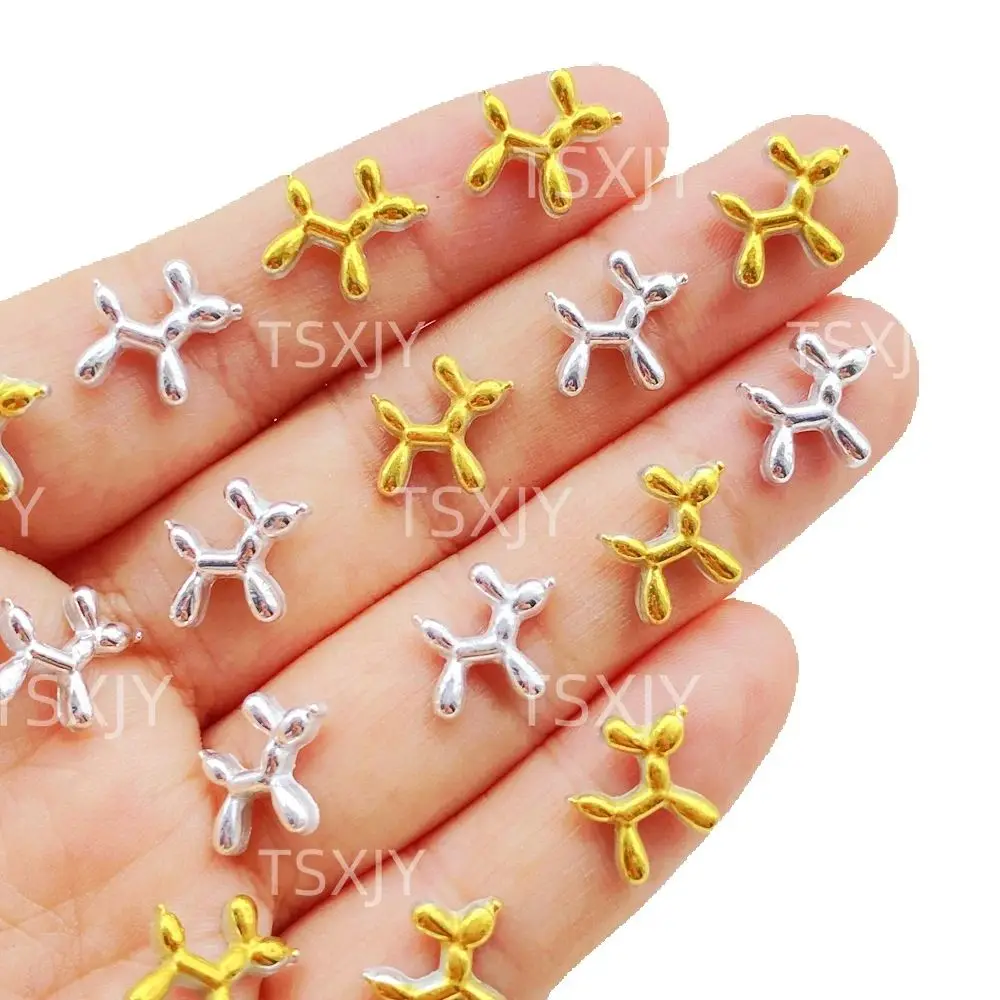 100 Stück Mini-Cartoon-Figuren aus Kunstharz in Gold und Silber, Ballon-Welpen, flache Steinchen für Nagelkunst, Scrapbooking, DIY-Schmuck, Deko-Bastelarbeiten