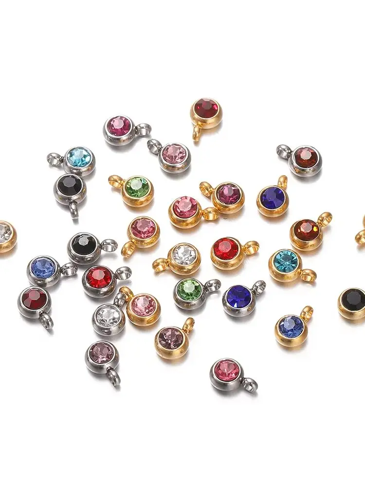 10 Stück 6mm Gold Edelstahl Strassperlen Kristallanhänger für DIY Halsketten Armbänder Handgemachter Schmuck Bastelzubehör