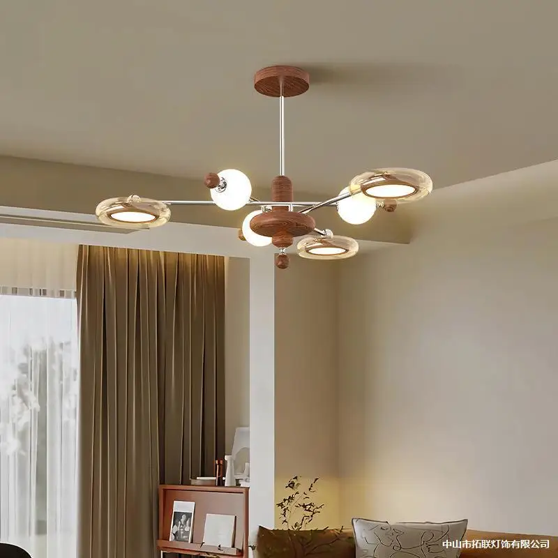 Living room light French retro magic bean bedroom light medium antique flying saucer wabi sandy wind walnut pattern hall light c
