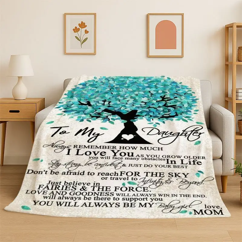 Gift Thanks To My Daughter Letter Present Flannel Blanket Soft Throw Blanket for Bedroom Living Room Bed Travel Picnic Nap Cover