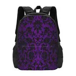 Purple And Black Damask Pattern Design Backpacks For School Teenagers Girls Travel Bags Purple Black Damask Pattern Abstract