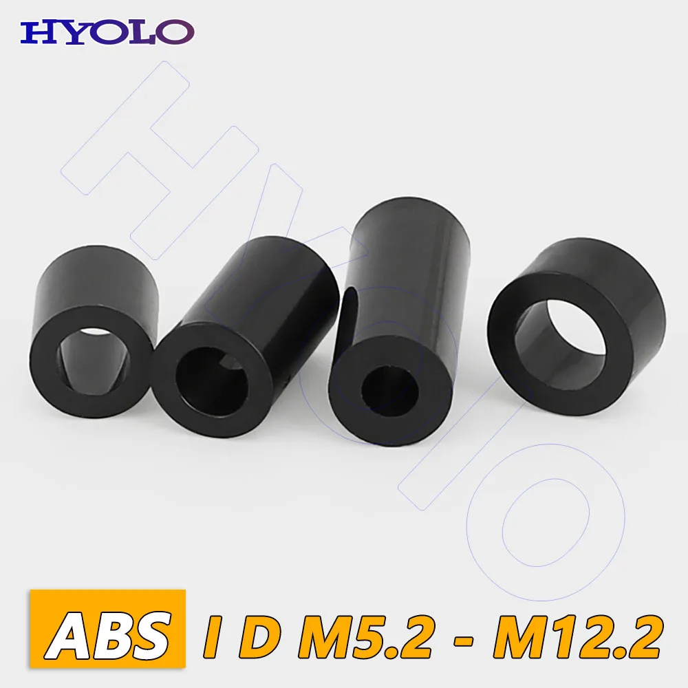 ABS Isolation Column Insulation Post Straight Nylon Sleeve M5.2 - M12.2 Round Hole Washer Plastic Pillar Spacer Black