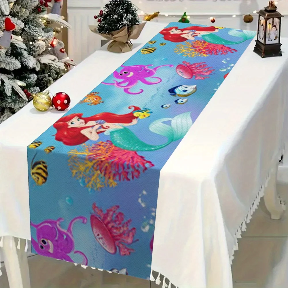 قطعة واحدة من مفرش طاولة بطابع حورية البحر الصغيرة، مطبوع مع مخلوقات أرييل وبحري، مناسب لغرف الأطفال، وحفلات ديزني، إلخ