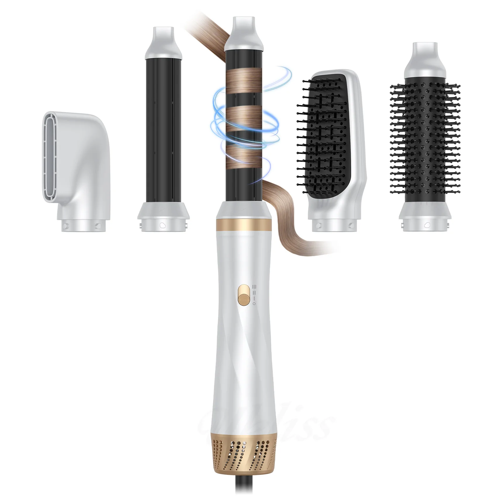 

5-in-1 Multifunctional Hot Air Brush Blow Dryer, Curler Straightener Styling Comb Low Noise Design for Professional Home Styling