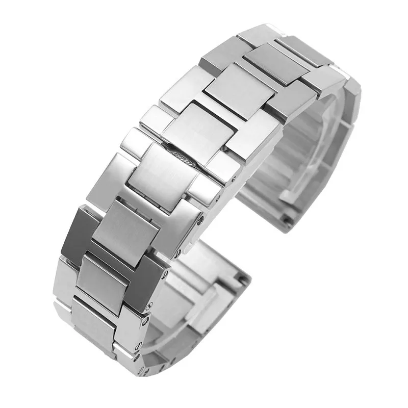 Wasserdichtes, atmungsaktives Herren-Armband aus massivem Edelstahl mit Faltschließe für Cartier Solo Tank Ronde Series, zierliches Uhrenarmband