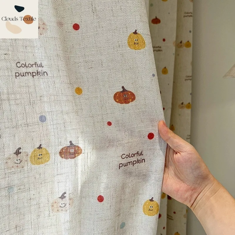 

Custom Size！！Modern Cartoon Pumpkin Linen Child Fun Cute Boy Girl Fashion Curtains for Living Dining Room Bedroom Decor Window