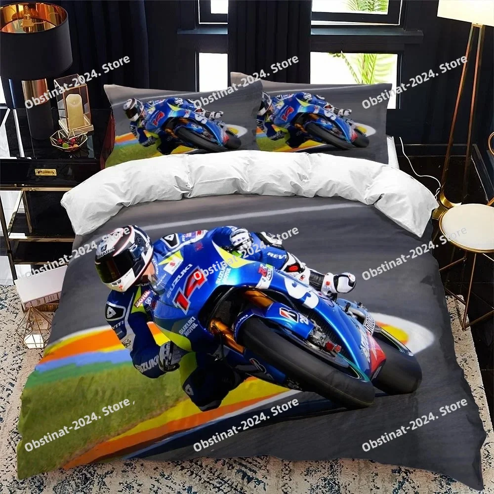 

Motocross Bedspread Boy's Bed Set Luxury Bedding Set Motorcycle Fire Print Duvet Cover Set with Pillowcase Bedroom Textile